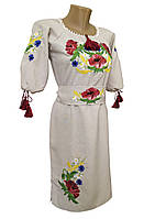 Стильное женское вышитое платье до колен с цветочным орнаментом «Мак-василек»