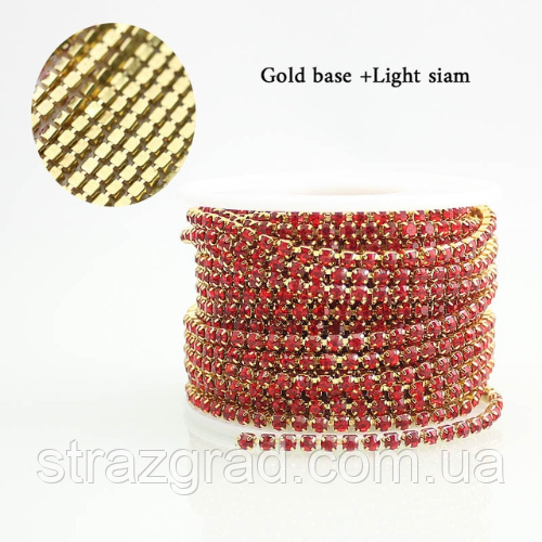 Стразовий ланцюг Щільний. SS12 Siam - Золото. Цена за 0,5м