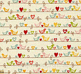 Пташки, Блакитнки, весняна романтика, Рожевий, бавовняна дизайнерська тканина для печворку та рукоділля, PM-14, фото 2