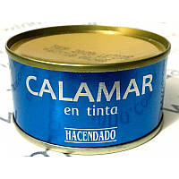 Кальмар кусочками без глютена в собственном соку (чернилах) Hacendado Calamar en tinta80 г Испания