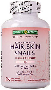 Nature's Bounty Hair, Skin & Nails 5000mcg - Вітаміни для волосся, нігтів і шкіри (250табл.)