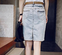 Стильна джинсова спідниця рванка, фото 3