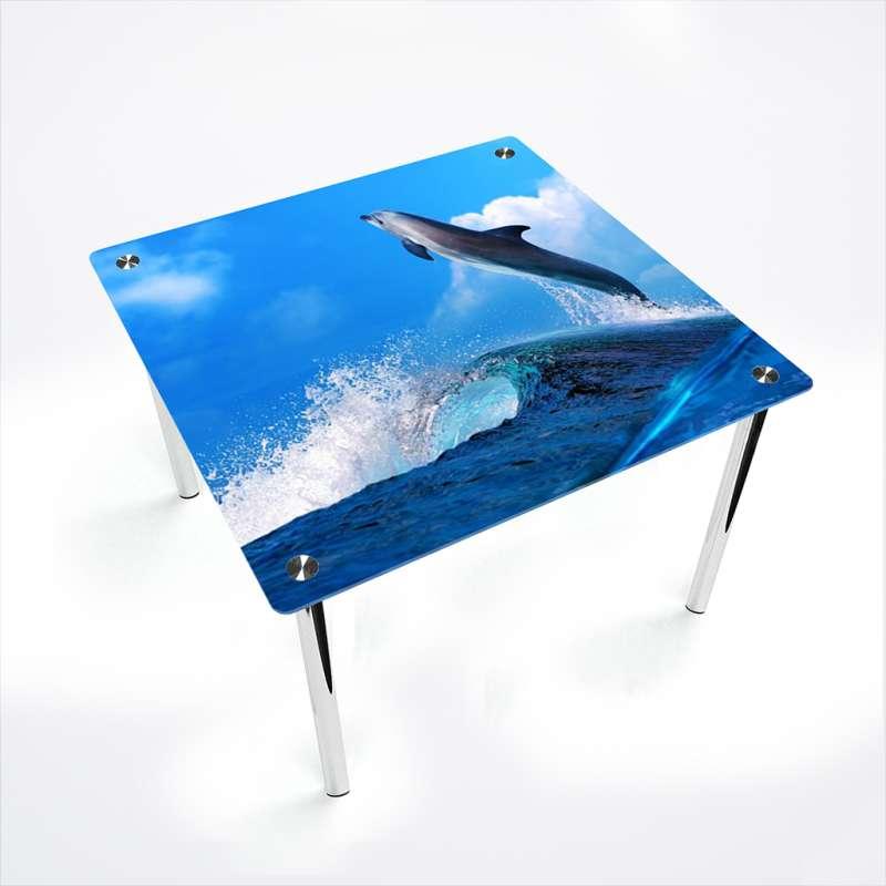 Стіл обідній скляний Квадратний стільниця скло фотодрук Dolphin 700х700*Еко мм (БЦ-Стіл ТМ)