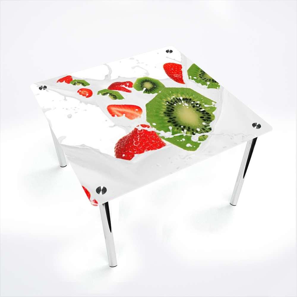 Стіл обідній скляний Квадратний стільниця скло фотодрук Fruit&Milk 700х700*Еко мм (БЦ-Стіл ТМ)