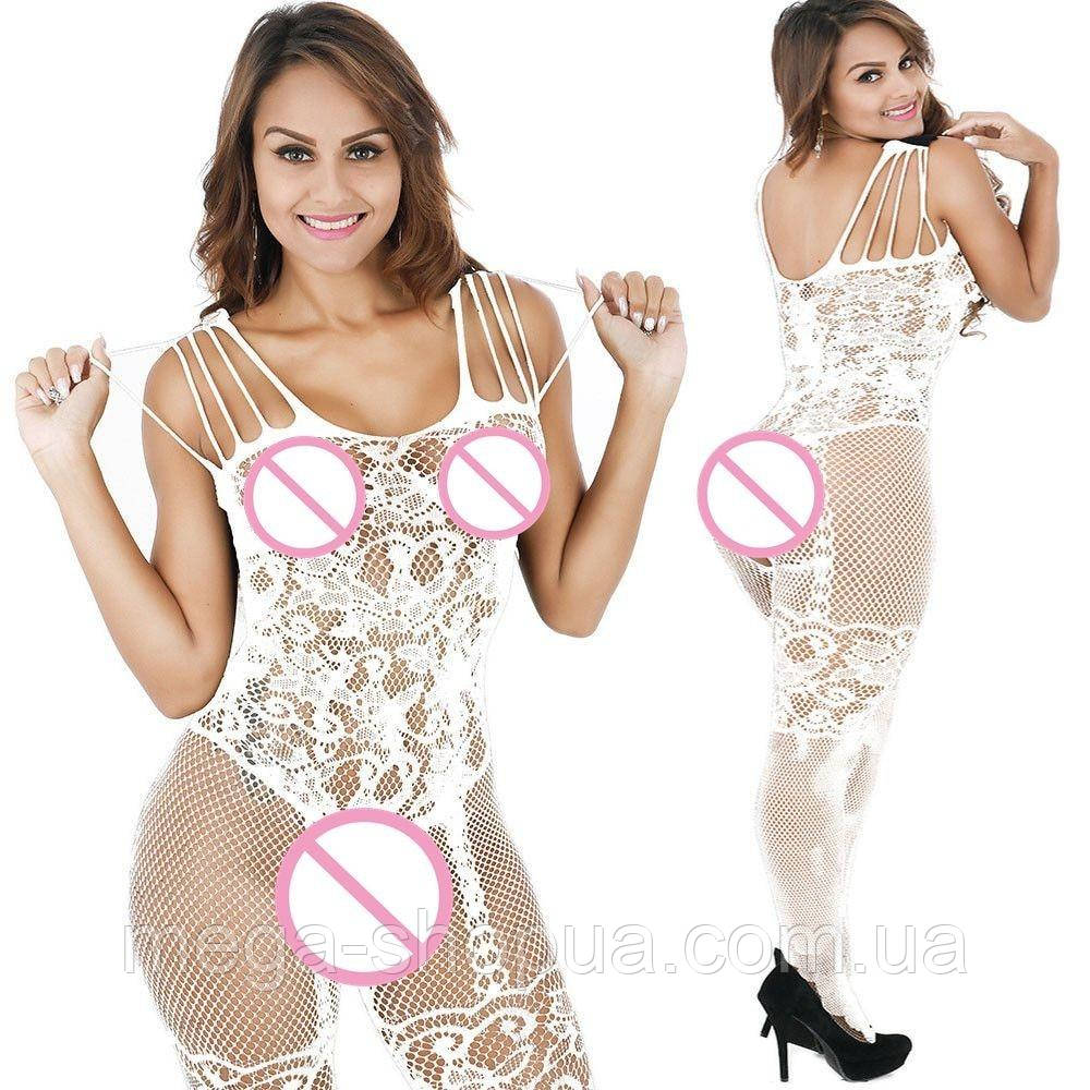 Еротичний боді комбінезон сітки. Сексуальний бодістокінг Білий. Еротична сексуальна білизна, фото 1