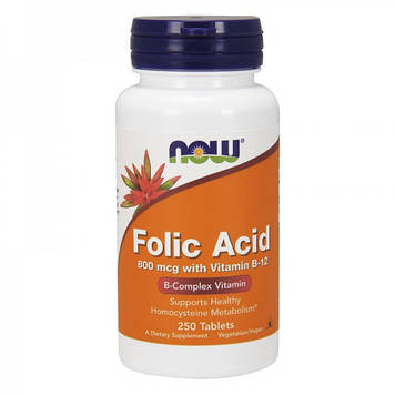 Фолієва кислота Folic Acid 800 мсд (250 tabs) NOW