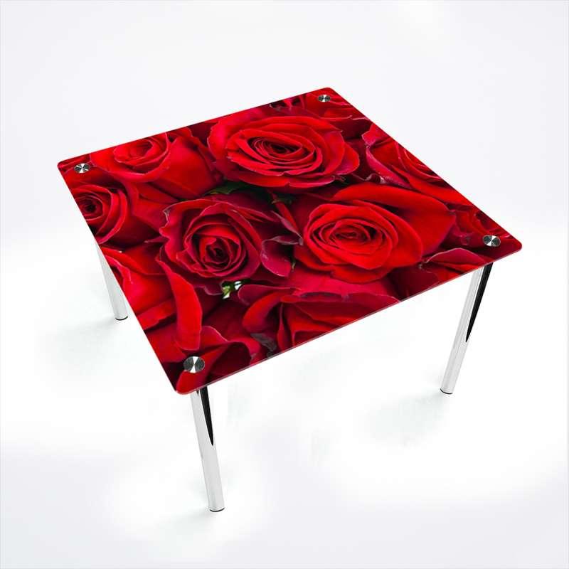 Стіл обідній скляний Квадратний стільниця скло фотодрук Rose 700х700*Еко мм (БЦ-Стіл ТМ)