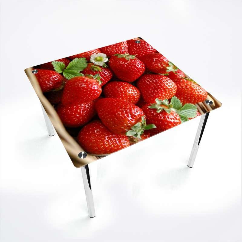 Стіл обідній скляний Квадратний стільниця скло фотодрук Strawberry 700х700*Еко мм (БЦ-Стіл ТМ)