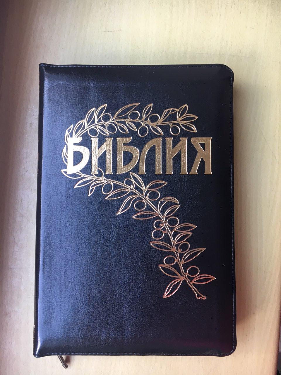 Библия черного цвета с веточкой, 14х22 см, с замочком, без индексов, золотой срез, фото 1