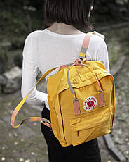 Рюкзак міський Fjallraven Kanken Classic Handles 16 л Жовтий з смугастої ручкою, фото 3