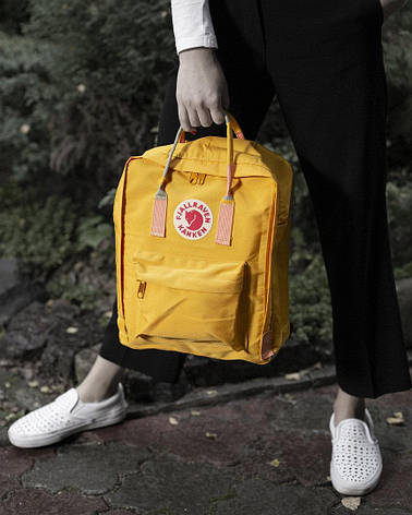 Рюкзак міський Fjallraven Kanken Classic Handles 16 л Жовтий з смугастої ручкою, фото 1