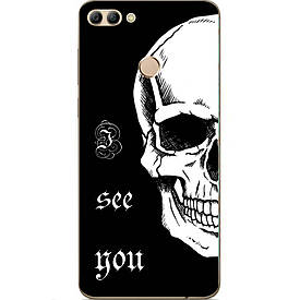 Чохол силіконовий з картинкою для Huawei Y9 2018 Білий череп