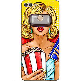 Чохол з картинкою силіконовий для Huawei Y9 2018 Дівчина з попкорном