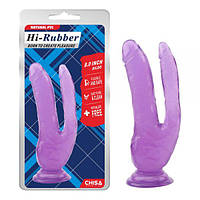 Пурпуровий подвійний фалоімітатор на присосці Dildo 8 inch ST58452
