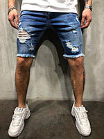 Мужские джинсовые шорты / синие (с потёртостями) 3