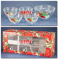 Набір скляних салатників 1+4 шт. "Монарх" (15,5 см, 10,5 см — 4 шт.), декор — вишня