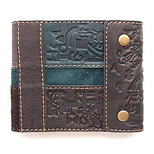 Портмоне на кнопках з кишенею для монет та відділенням на блискавці "Графіка" з натуральної шкіри з тисненням