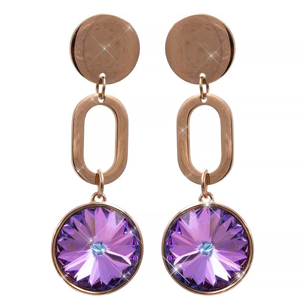 Сережки-цвяшки позолота Swarovski Круглий камінь 1,4 см (віс.) на металевому контурі овалу