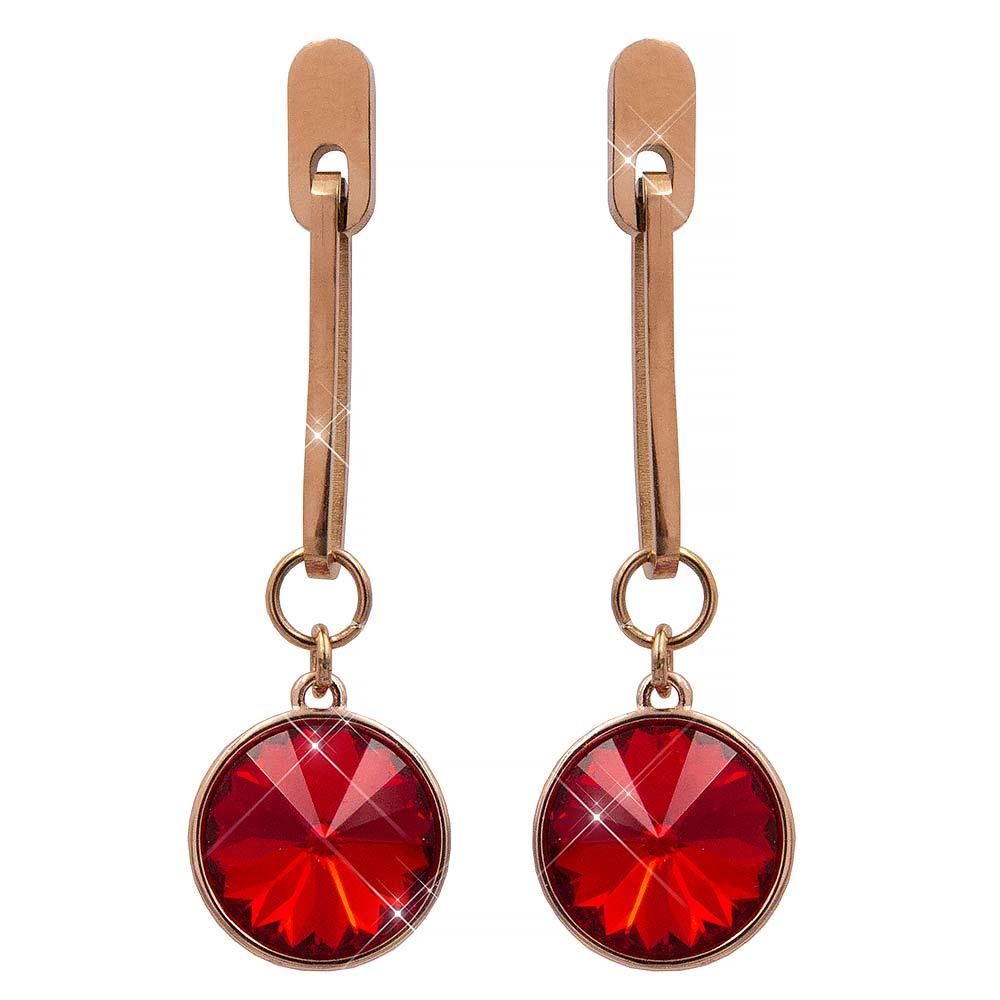 Сережки-цвяшки позолота Swarovski Круглий камінь (віс.) на металевому овалі