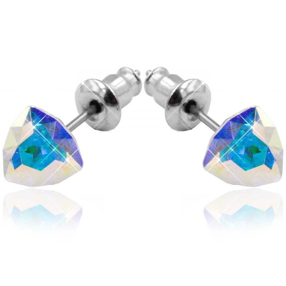 Сережки-цвяшки родій Swarovski Трикутник-камінь гранений