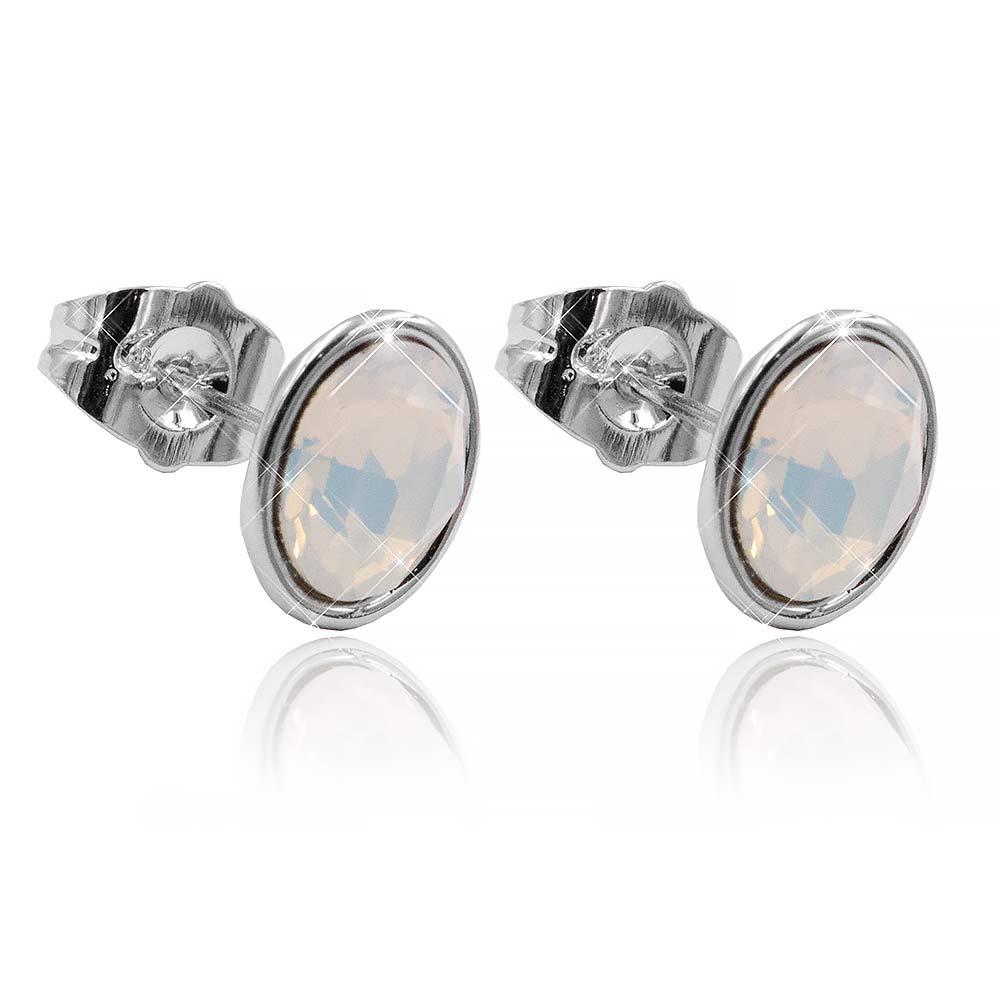 Сережки-цвяшки родій Swarovski Овальний камінь у мет оправі