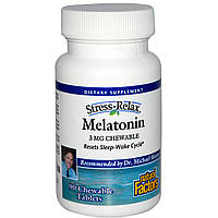 Стресс-релакс, мелатонин, Natural Factors, 3 мг, 90 жевательных таблеток