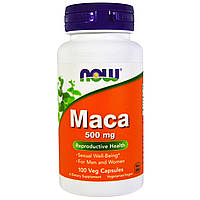 Мака, Maca, Now Foods, 500 мг, 100 растительных капсул