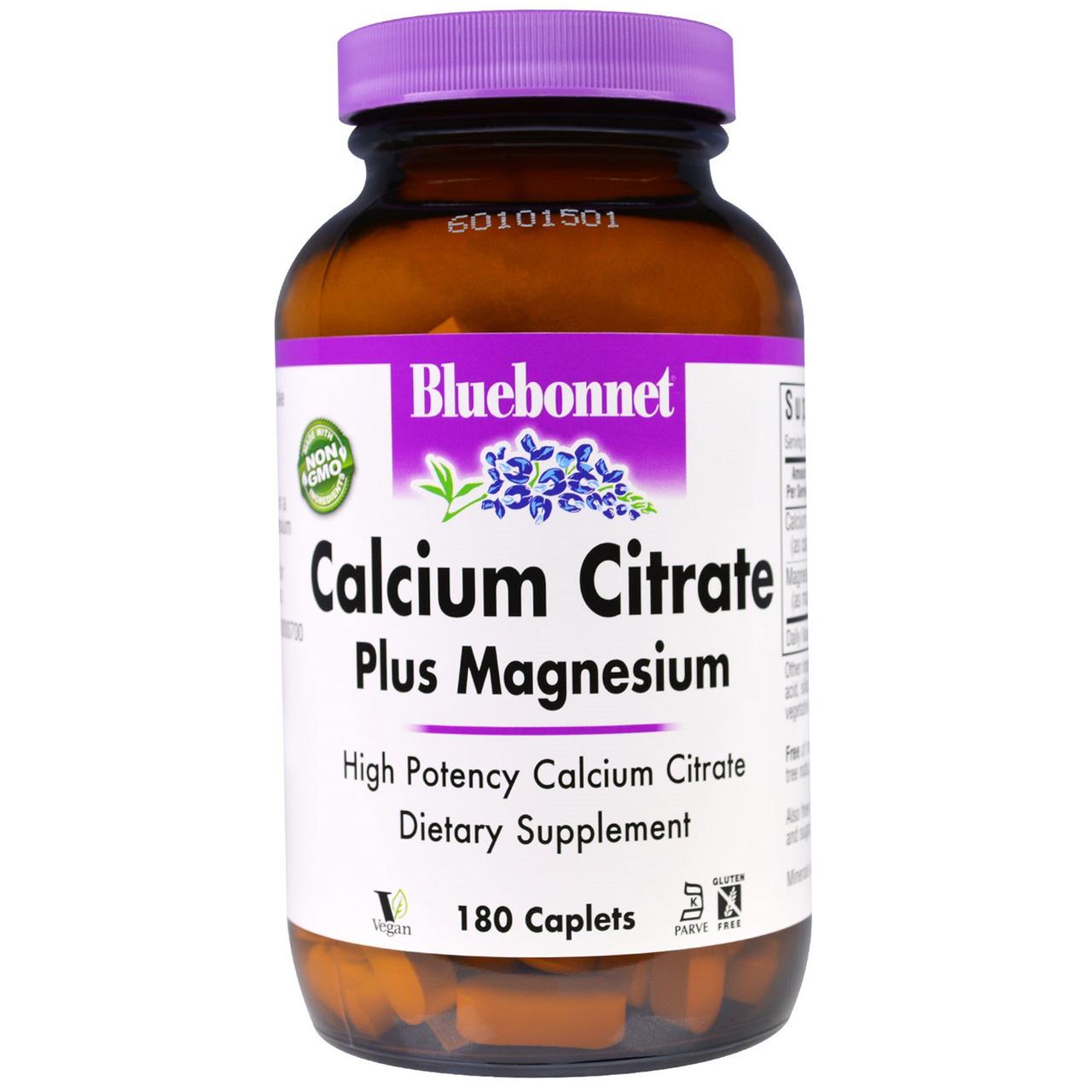 Цитрат кальцію з магнієм, Bluebonnet Nutrition, 180 капсулообразних таблеток
