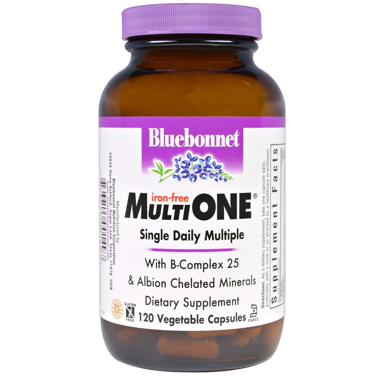 Вітаміни Multi One, без заліза, Bluebonnet Nutrition, 120 рослинних капсул