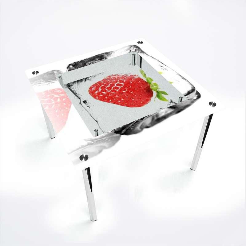 Стіл обідній Квадратний з полицею стільниця скло фотодрук Ice berry 700х700*Еко мм (БЦ-Стіл ТМ)