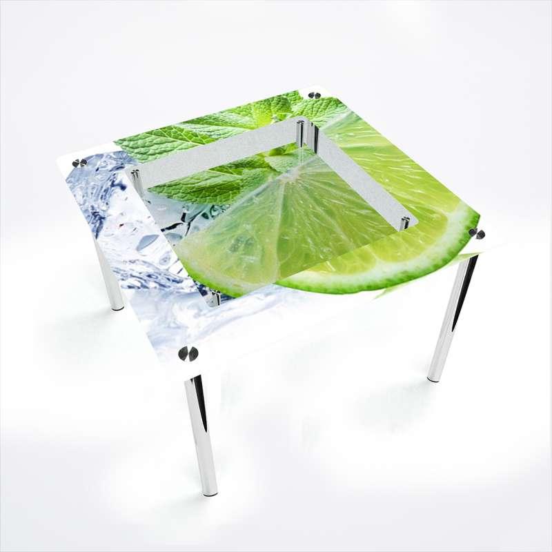 Стіл обідній Квадратний з полицею стільниця скло фотодрук Ice lime 700х700*Еко мм (БЦ-Стіл ТМ)