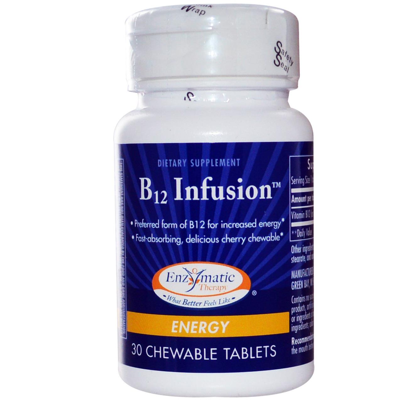 Enzymatic Therapy, Экстракт витамина B12, энергетический, 30 жевательных таблеток