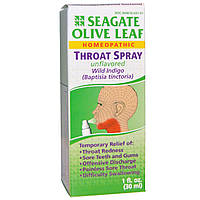 Seagate, Спрей для горла з листом оливи, без смаку, 1 рідка унція (30 мл)