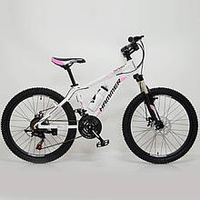 Гірський підлітковий алюмінієвий велосипед HAMMER-24 White Pink Японія Shimano MTB