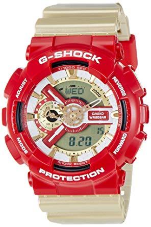Чоловічий годинник Casio G-Shock GA-110 золоті з червоним