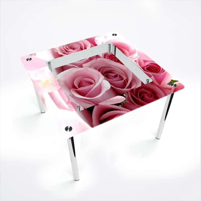 Стіл обідній Квадратний з полицею стільниця скло фотодрук Pink Roses 700х700*Еко мм (БЦ-Стіл ТМ)