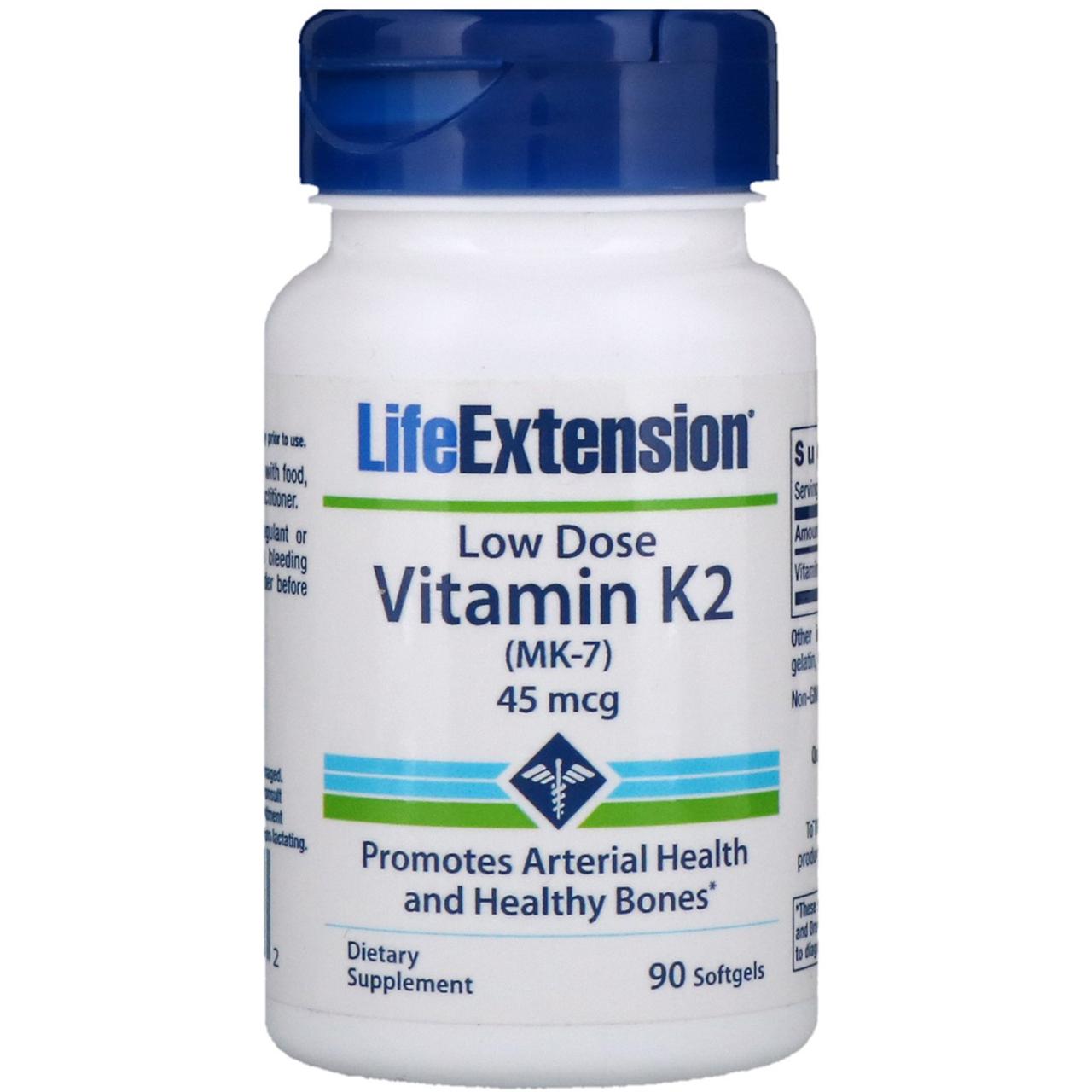 Вітамін К2 (МК-7) у низькій дозі, Life Extension, 45 мкг, 90 м'яких желатинових капсул