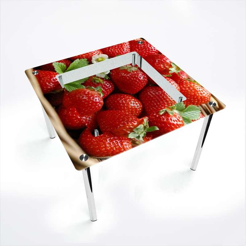 Стіл обідній Квадратний з полицею стільниця скло фотодрук Strawberry 700х700*Еко мм (БЦ-Стіл ТМ)
