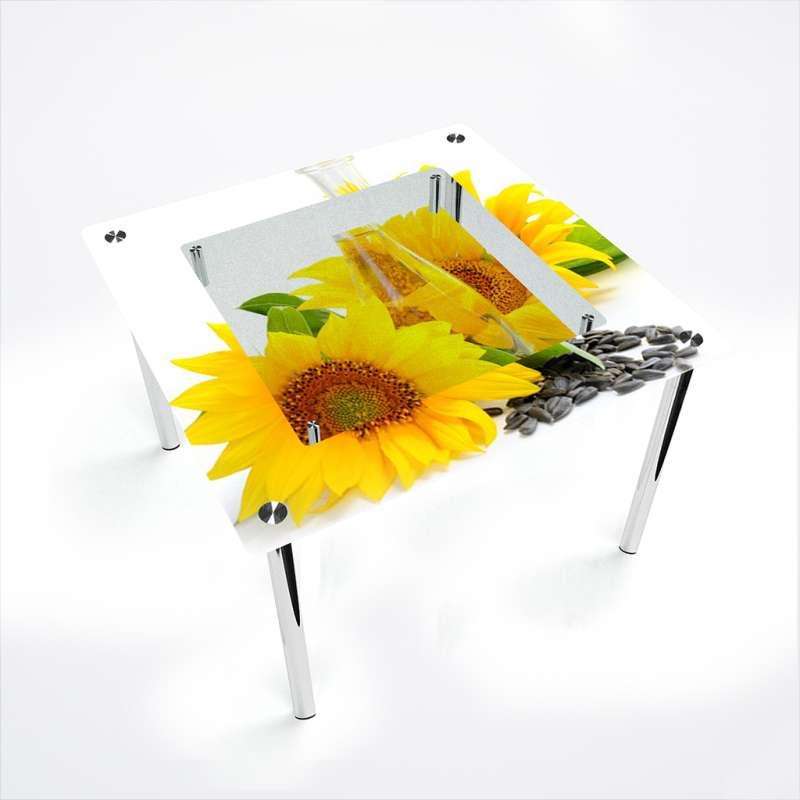 Стіл обідній Квадратний з полицею стільниця скло фотодрук Sunflower 700х700*Еко мм (БЦ-Стіл ТМ)