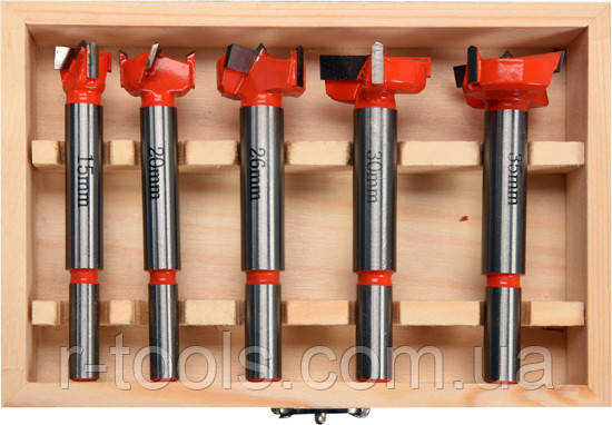 Набір свердел-фрез для дерева: Ø= 15-35 мм зі шпинделями Ø= 8, 10 мм у футлярі 5 шт Yato YT-33015