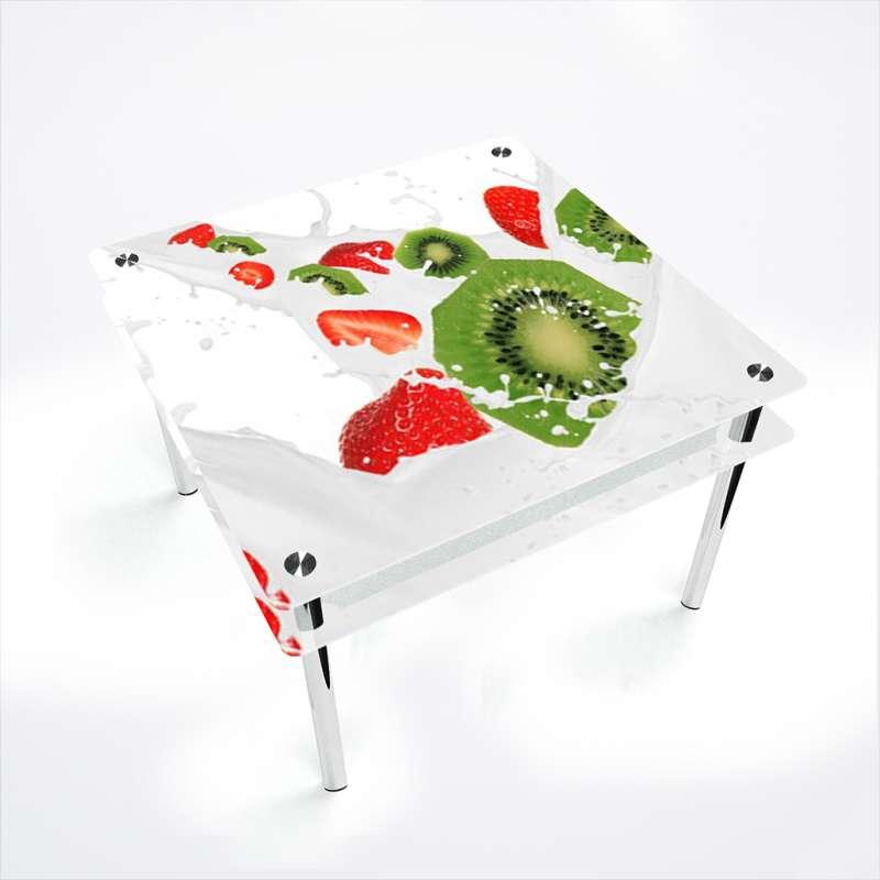 Стіл обідній Квадратний з прохідною полицею скло фотодрук Fruit&Milk 700х700*Еко мм (БЦ-Стіл ТМ)