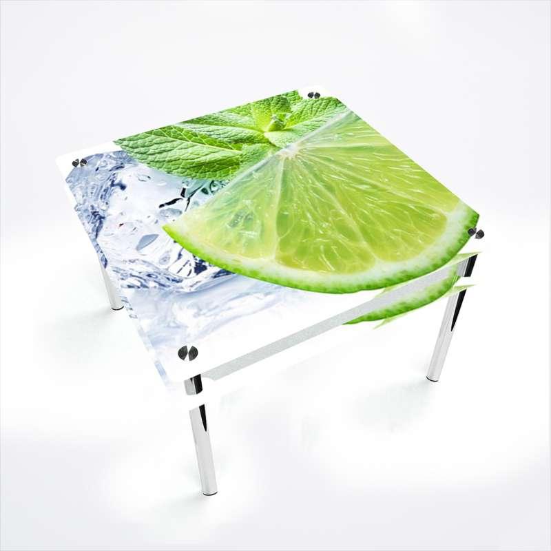 Стіл обідній Квадратний з прохідною полицею скло фотодрук Ice lime 700х700*Еко мм (БЦ-Стіл ТМ)