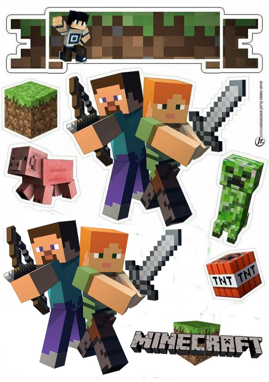 Вафельная картинка на торт "Майнкрафт" / Minecraft (лист А4)- 13 картинок, На листе А4 13 картинок майнкрафт