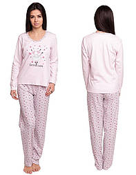 Піжама з брюками жіноча домашня бавовняна трикотажна, рожева