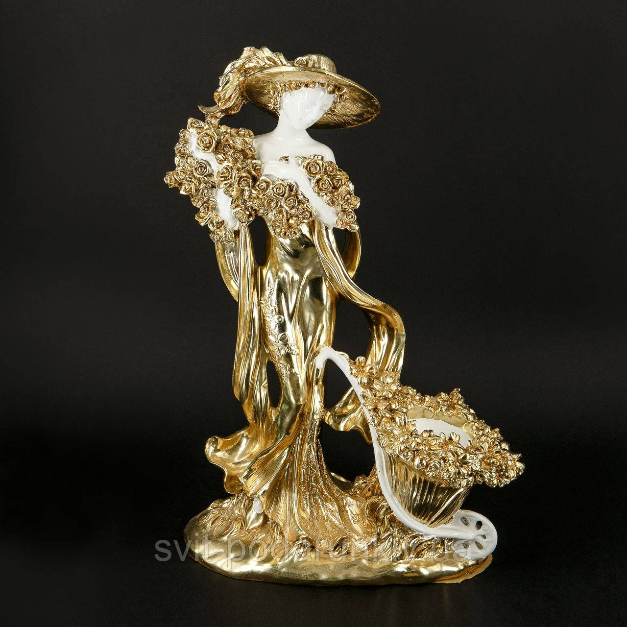 Статуетка для інтер'єру порцелянова "Леді в капелюсі" з позолотою S10199, фото 1