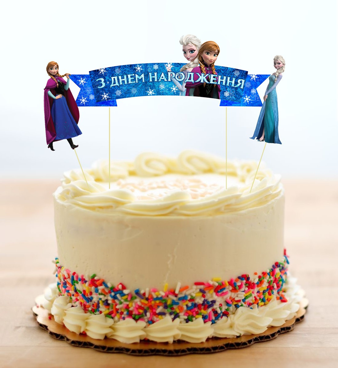Набір Топперов "Холодне серце" (Українською) топер в торт з флажком (Анна і Ельза) (КАРТОН)
