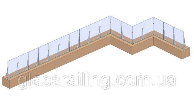 Огородження тераси зі скляними ребрами жорсткості Ograzhdenie terrasyi so steklyannyimi rebrami zhestkosti