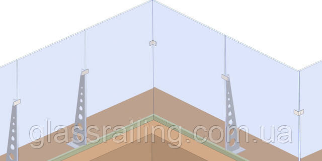 Огородження тераси зі скляними ребрами жорсткості Ograzhdenie terrasyi so steklyannyimi rebrami zhestkosti