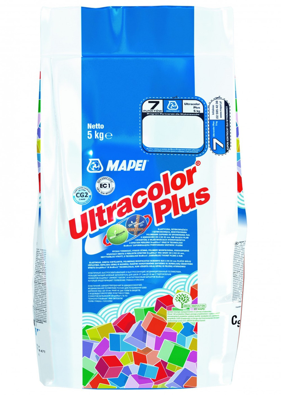 Затирка для швів плитки 2 кг MAPEI ULTRACOLOR PLUS (113-темно-сірий)