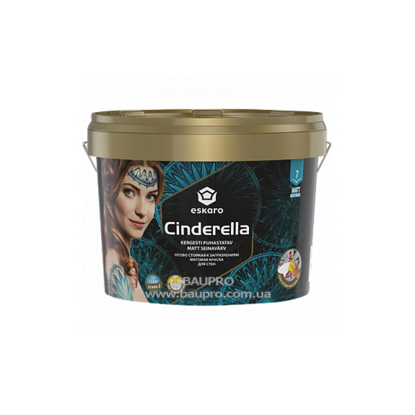 Фарба ESKARO Cinderella миюча для стін (матова), 2,7 л